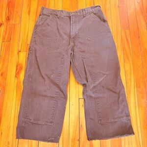 CARHARTT Brown Double-Knee Pants, Cropped, Raw Hem - Waist 34", Length 22"
